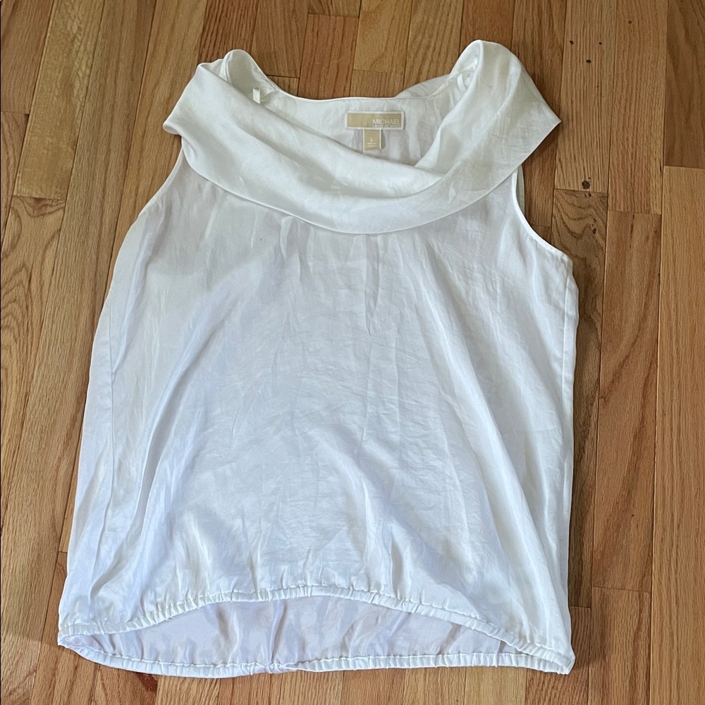 Michael Kors Top Womens Large White Draped Cowl Neck Tank Blouse Old Money